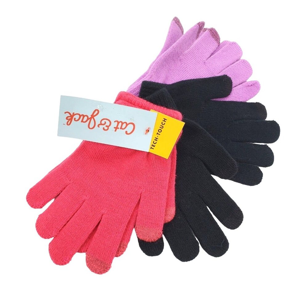 Cat & Jack 3-pack Girls Winter Kids Knit Gloves Tech-Touch Children Snow Mittens